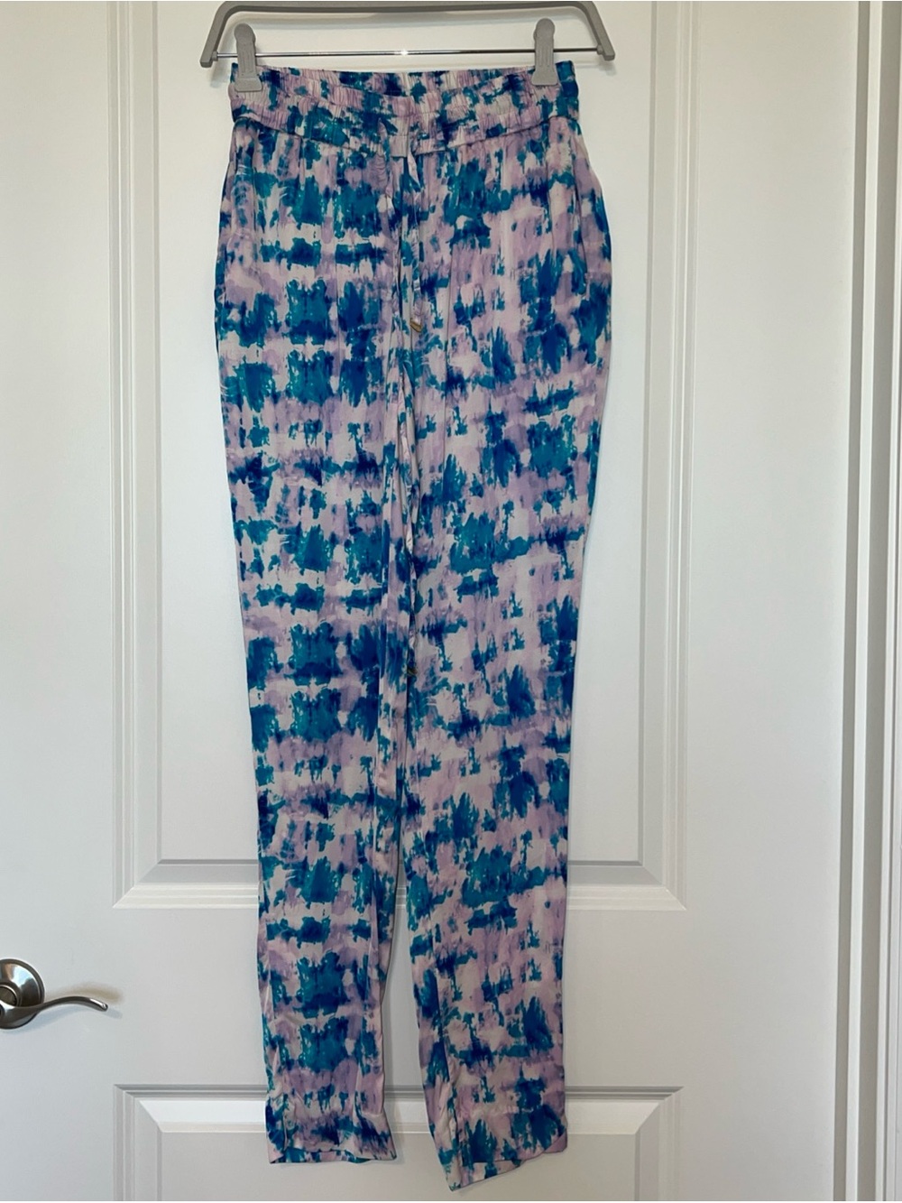 Donna Karan Relaxed Tie-Dye Silky Women's Pants - Blue & Lavender XXS GREAT